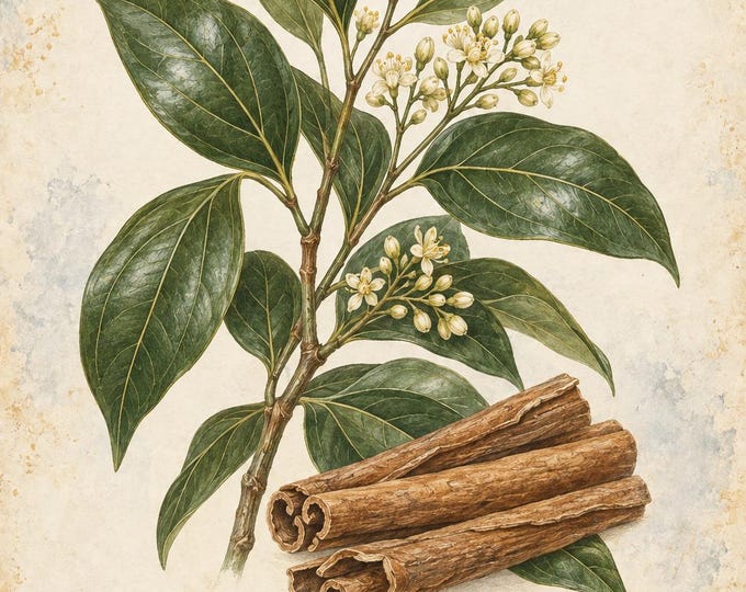 Cinnamon Botanical Print, Canela Herbarium Art, English & Spanish Plant Poster, Digital Download — presentación de la obra