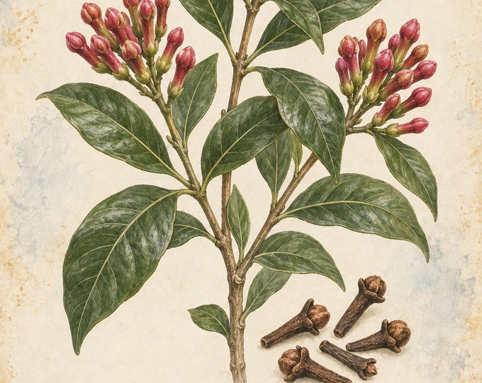 Clove Botanical Print, Clavo de olor Herbarium Art, English & Spanish Plant Poster, Digital Download — presentación de la obra