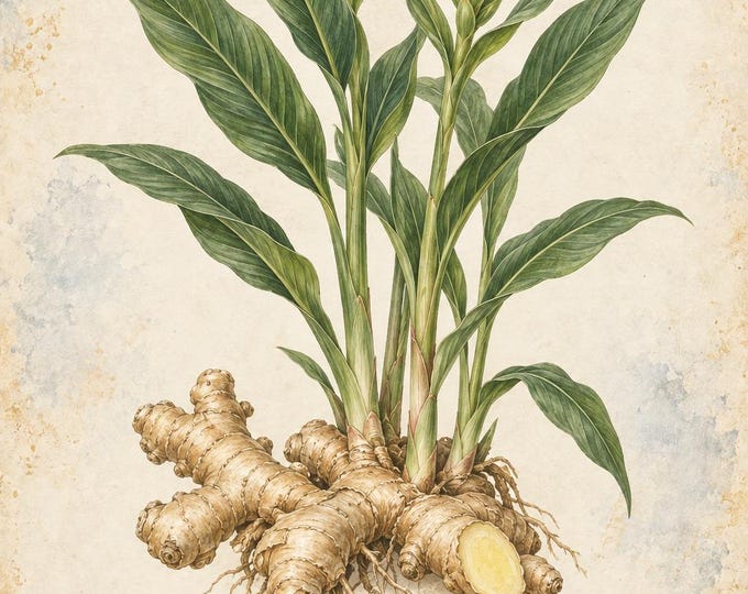 Ginger Botanical Print, Jengibre Herbarium Art, English & Spanish Plant Poster, Digital Download — presentación de la obra