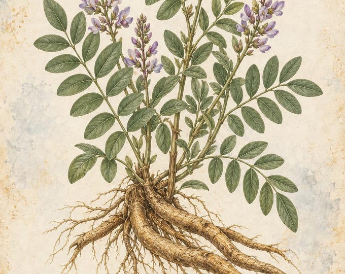 Licorice Botanical Print, Regaliz Herbarium Art, English & Spanish Plant Poster, Digital Download — presentación de la obra