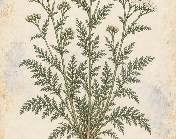 Yarrow Botanical Print, Milenrama Herbarium Art, English & Spanish Plant Poster, Digital Download — presentación de la obra