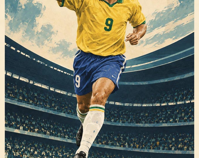 Ronaldo Football Poster, Vintage Soccer Illustration, A2 Printable Sports Wall Art, Digital Download — presentación de la obra