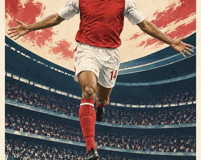 Thierry Henry Football Poster, Vintage Soccer Illustration, A2 Printable Sports Wall Art, Digital Download — presentación de la obra