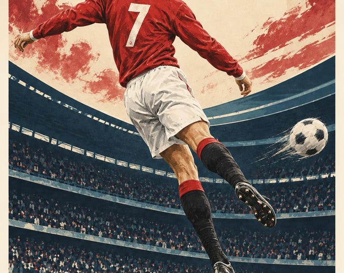 David Beckham Football Poster, Vintage Soccer Illustration, A2 Printable Sports Wall Art, Digital Download — presentación de la obra