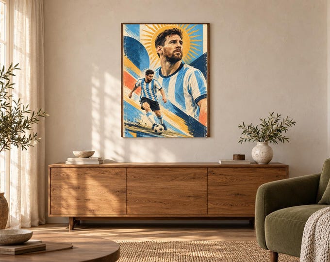 Lionel Messi Football Poster, Vintage Number 10 Sports Wall Art, A2 Digital Download — presentación de la obra