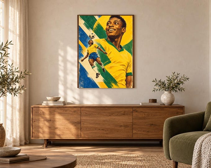 Pelé Football Poster, Vintage Number 10 Sports Wall Art, A2 Digital Download — presentación de la obra