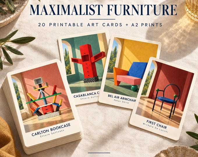 Maximalist Furniture Art Cards, 20 Printable Designs, A2 Wall Art Bundle, Digital Download — presentación de la obra