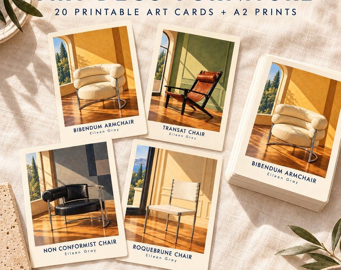 Art Deco Furniture Art Cards, 20 Printable Designs, A2 Wall Art Bundle, Digital Download — presentación de la obra