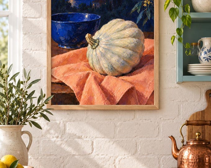 The Silver Squash Wall Art, Autumn Still Life Painting, A3 Printable Digital Download — presentación de la obra