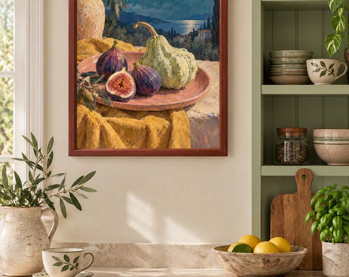 Fig Moon Wall Art, Autumn Still Life Painting, A3 Printable Digital Download — presentación de la obra