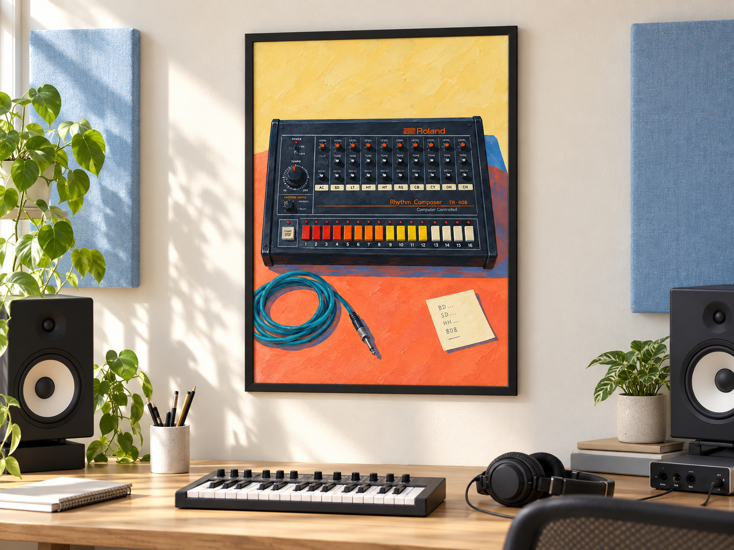 Roland TR-808 Wall Art Print, Colourful Drum Machine Poster, A3 Digital Download — presentación de la lámina