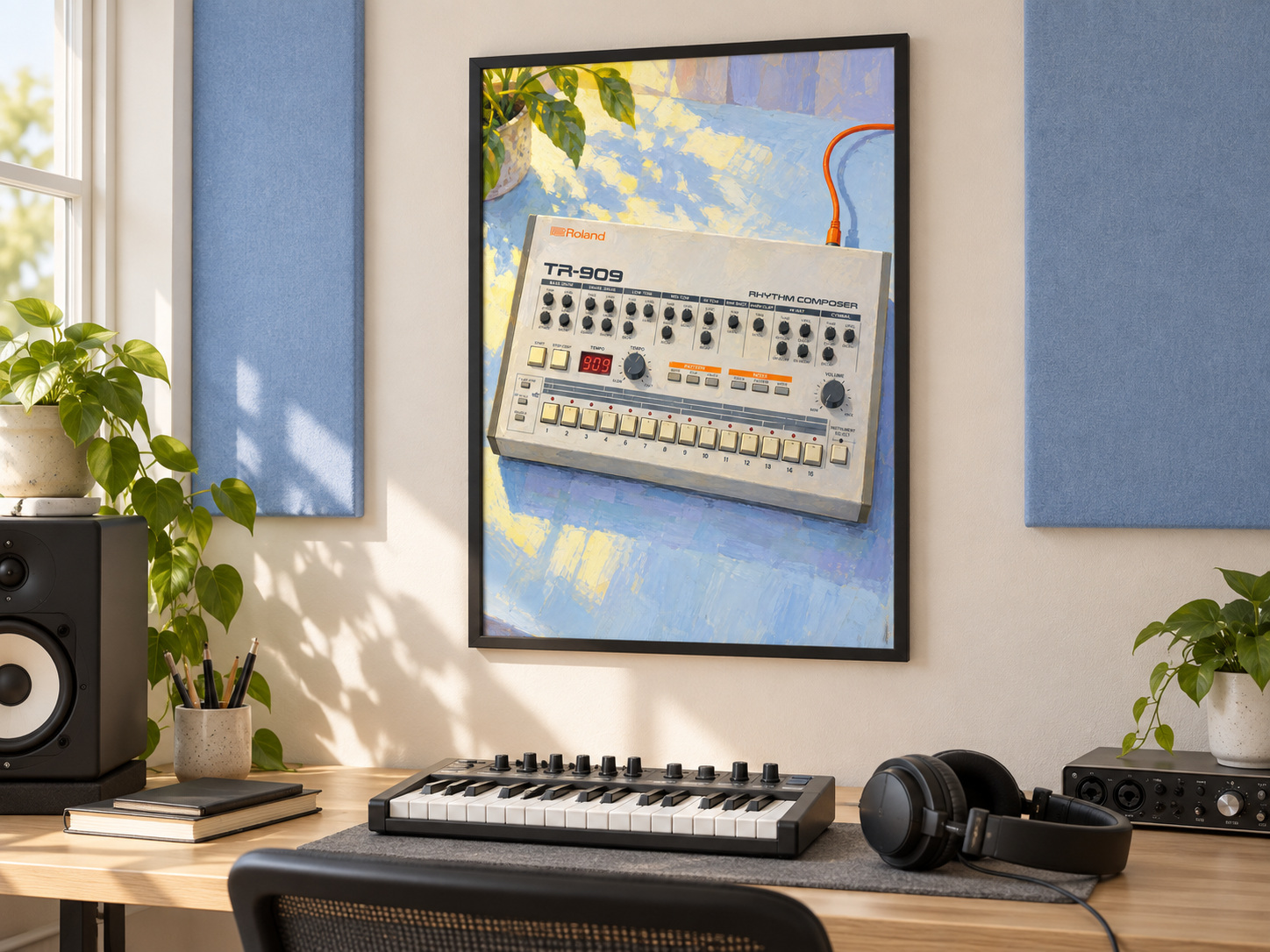 Roland TR-909 Wall Art Print, Colourful Drum Machine Poster, A3 Digital Download — presentación de la lámina
