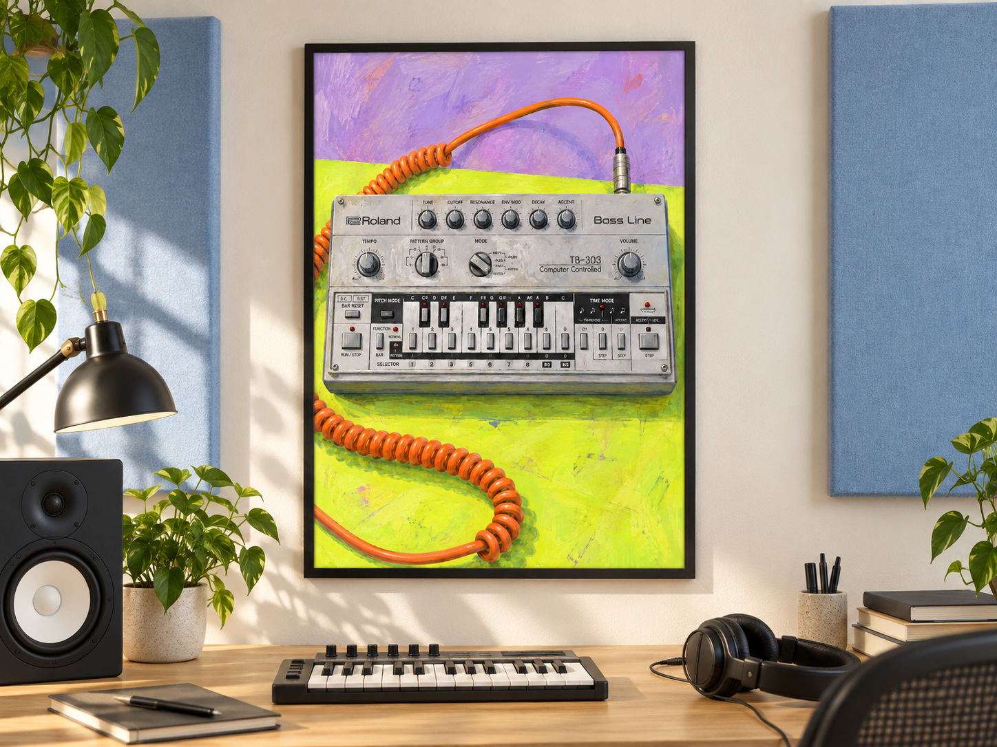 Roland TB-303 Wall Art Print, Colourful Synthesizer Poster, A3 Digital Download — presentación de la lámina