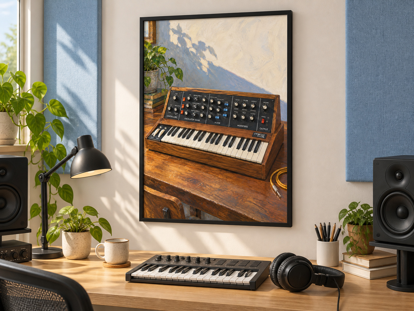 Moog Minimoog Model D Wall Art Print, Colourful Synthesizer Poster, A3 Digital Download — presentación de la lámina