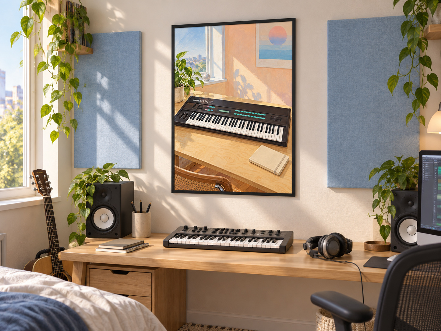 Yamaha DX7 Wall Art Print, Colourful Synthesizer Poster, A3 Digital Download — presentación de la lámina