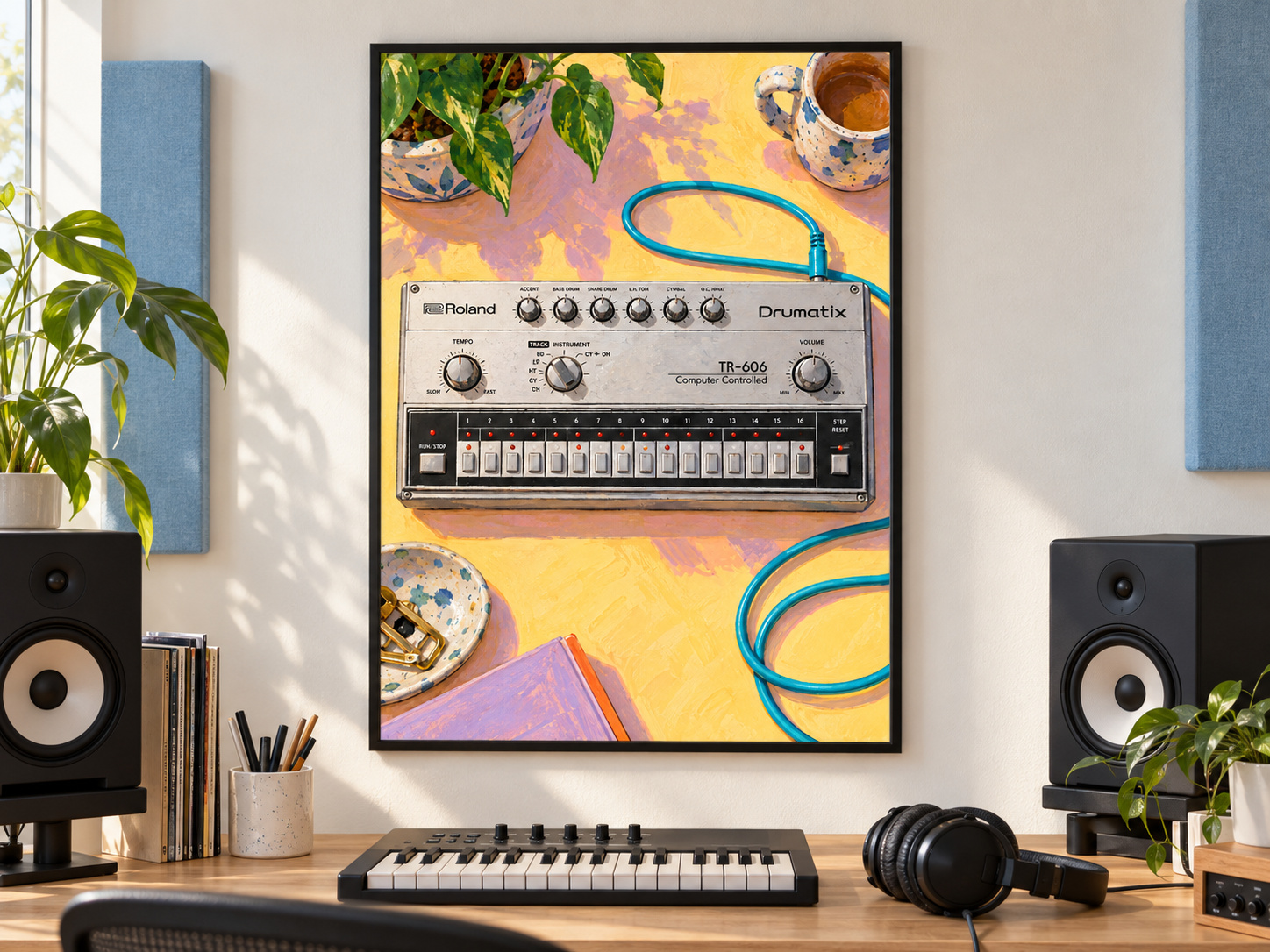 Roland TR-606 Wall Art Print, Colourful Drum Machine Poster, A2 Digital Download — presentación de la lámina