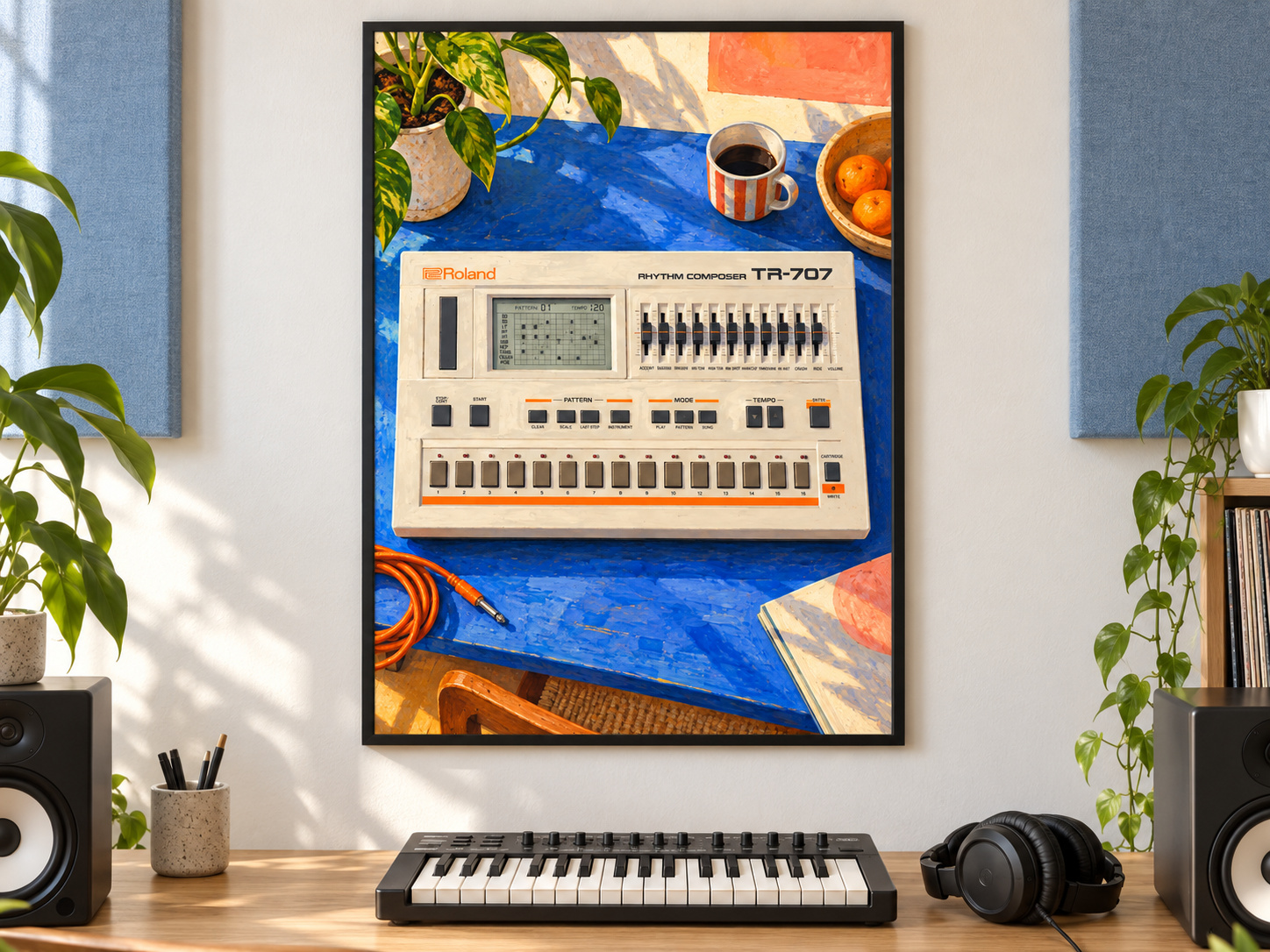 Roland TR-707 Wall Art Print, Colourful Drum Machine Poster, A2 Digital Download — presentación de la lámina