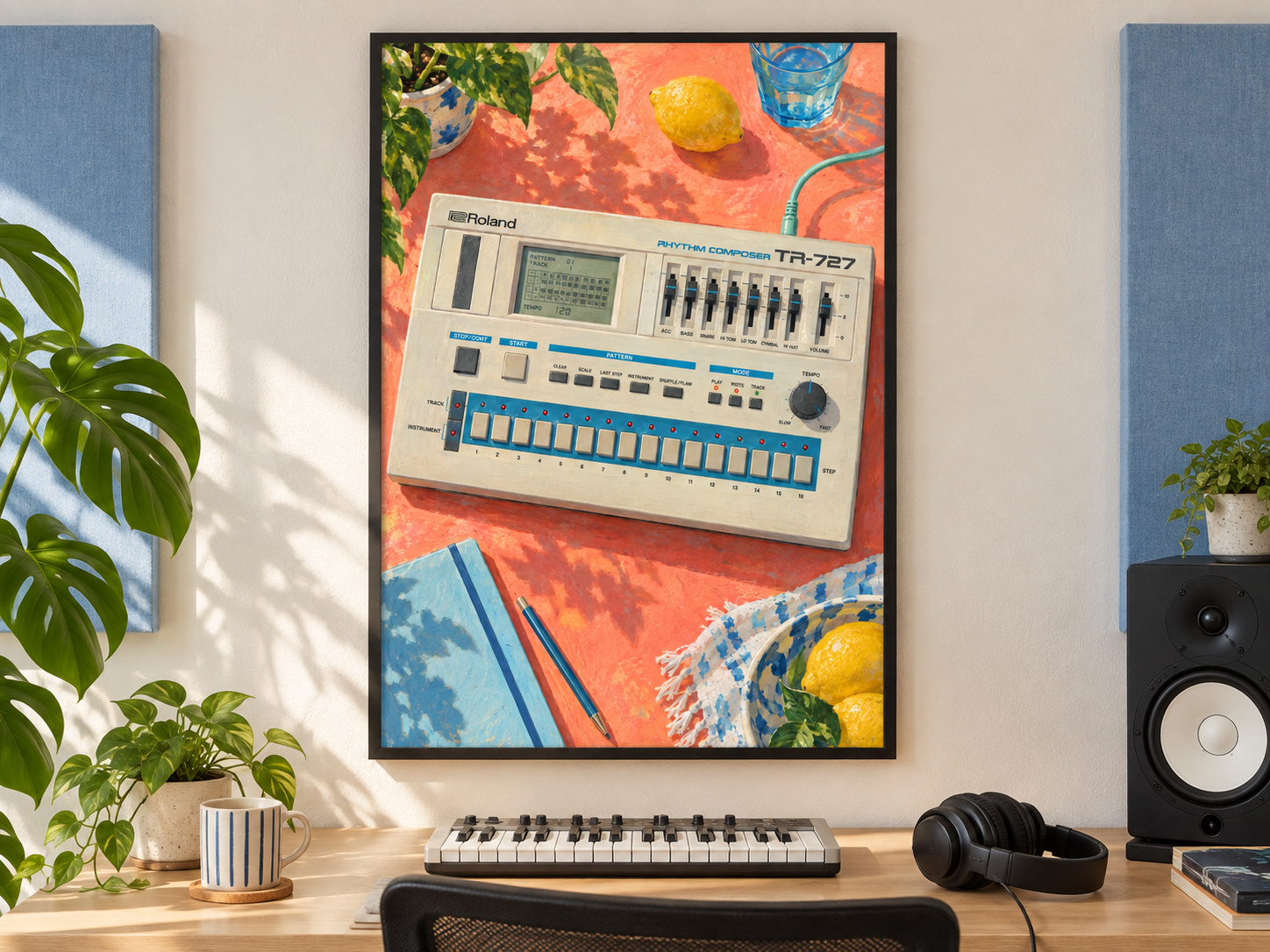 Roland TR-727 Wall Art Print, Colourful Drum Machine Poster, A2 Digital Download — presentación de la lámina