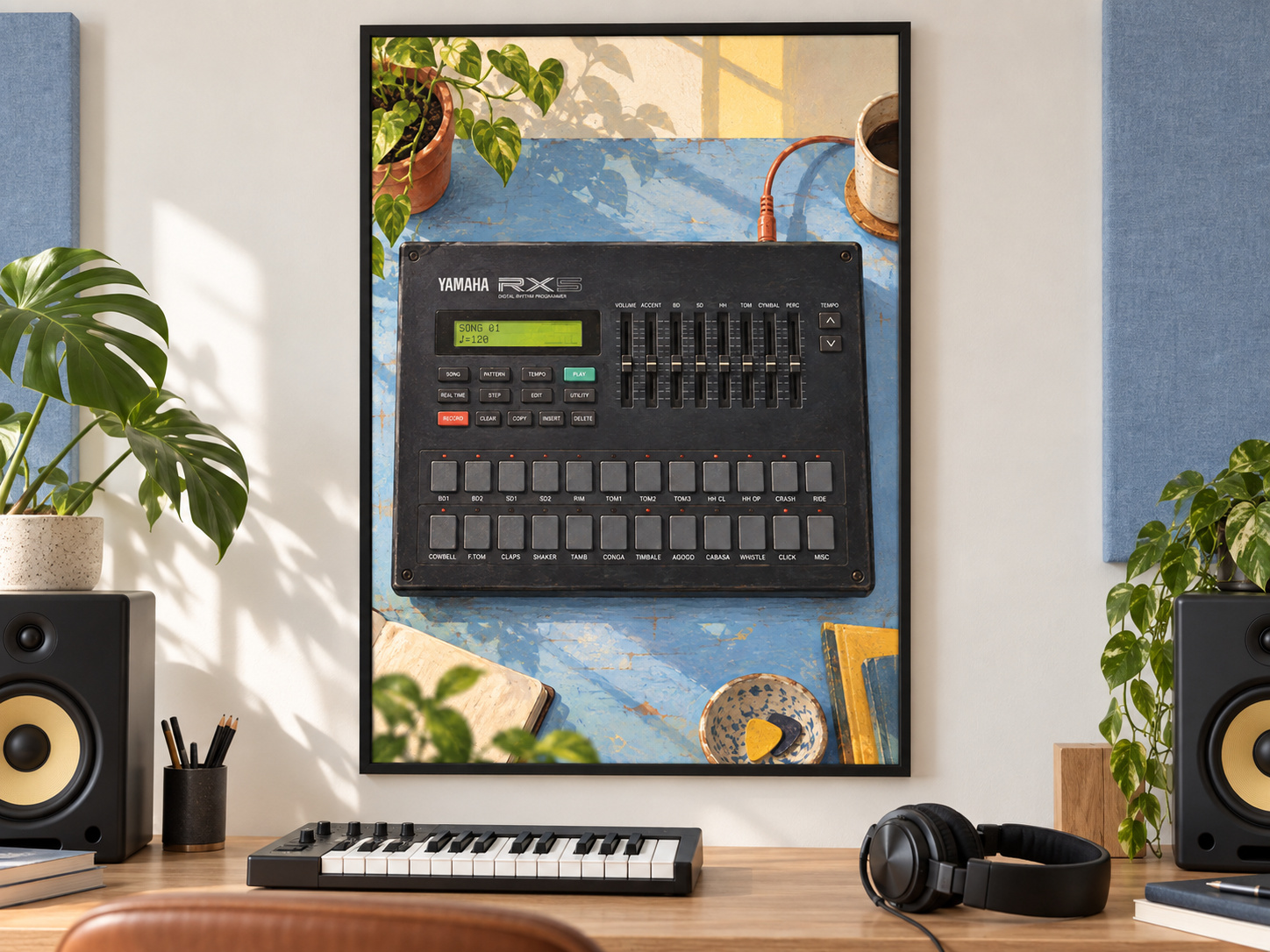 Yamaha RX5 Wall Art Print, Colourful Drum Machine Poster, A2 Digital Download — presentación de la lámina