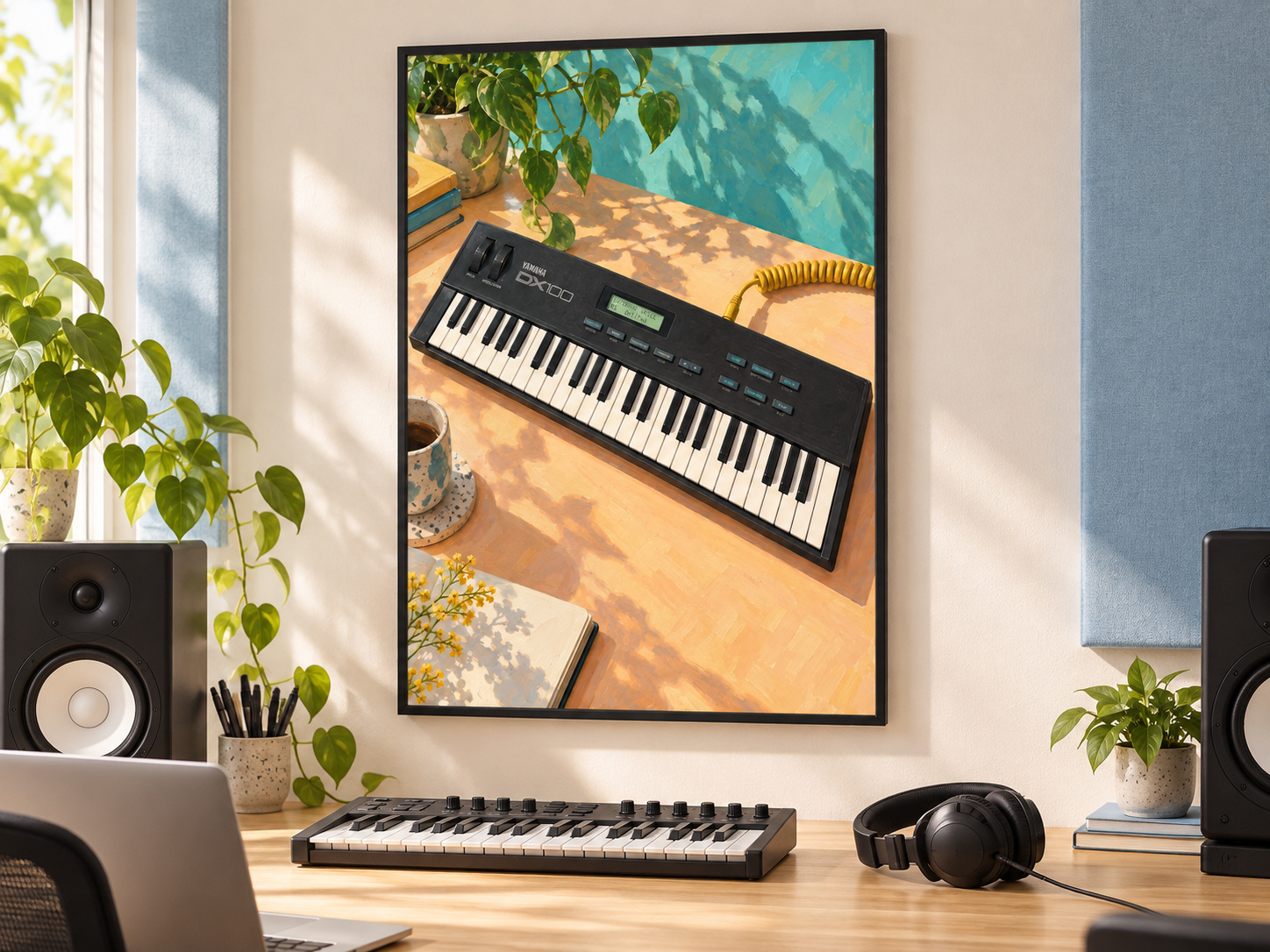 Yamaha DX100 Wall Art Print, Colourful Synthesizer Poster, A2 Digital Download — presentación de la lámina