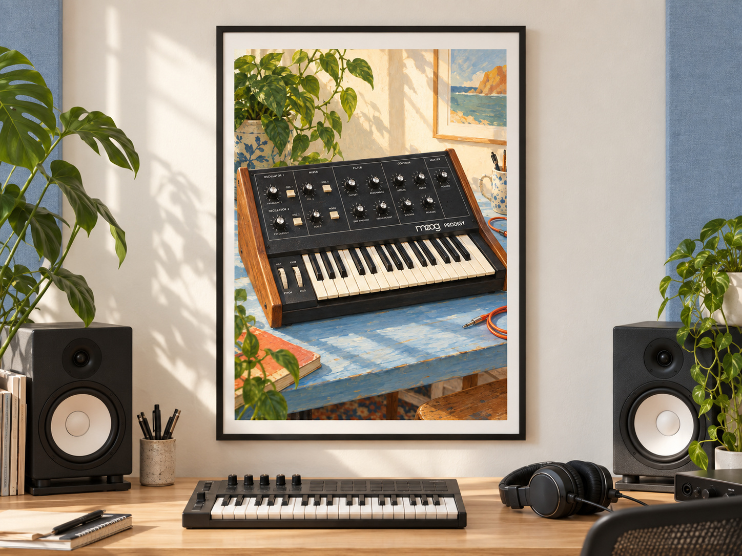 Moog Prodigy Wall Art Print, Colourful Synthesizer Poster, A2 Digital Download — presentación de la lámina