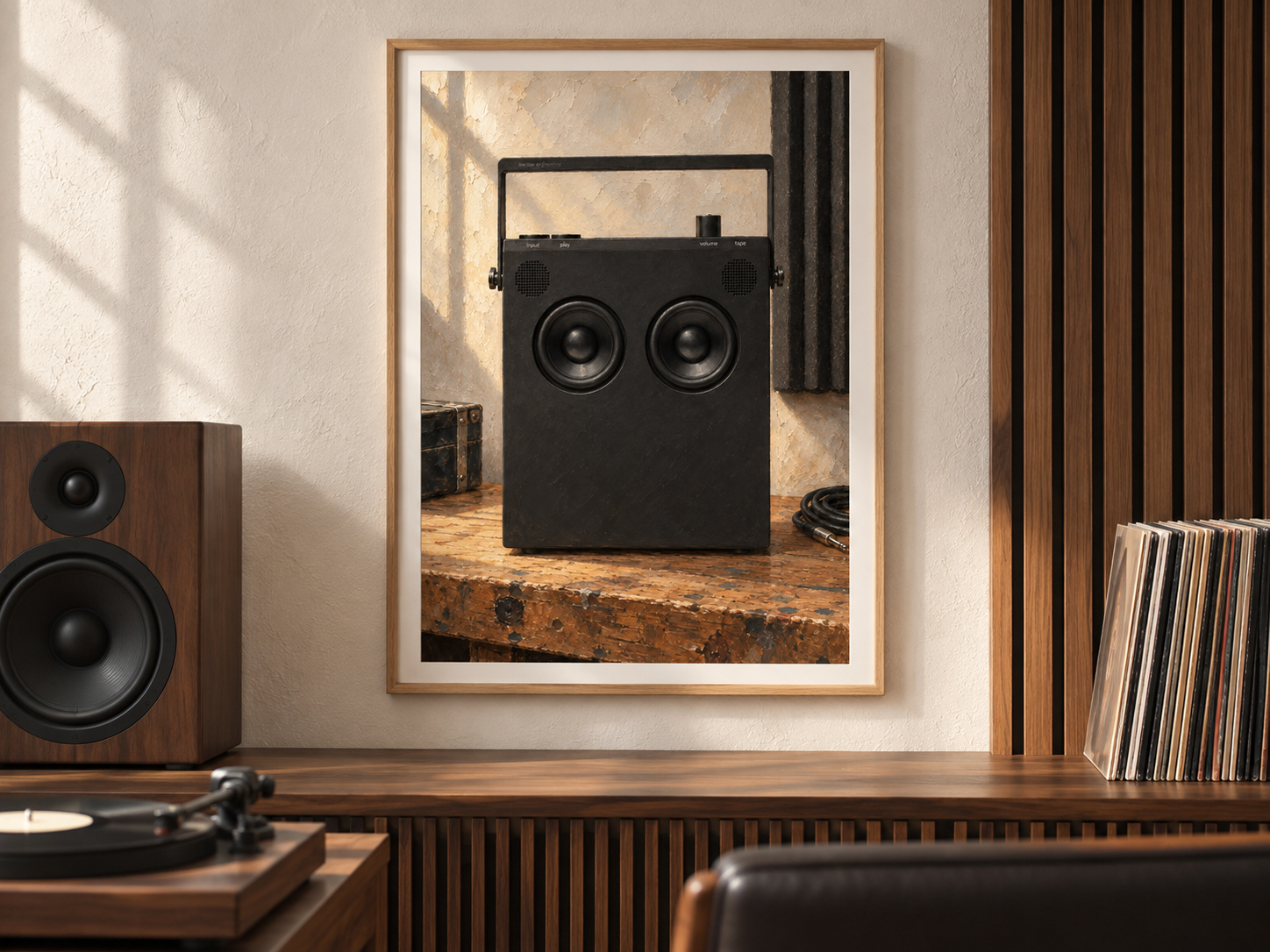 OB-4 Speaker Wall Art, Wooden Music Studio Poster, A2 Printable Download — ambiente 2