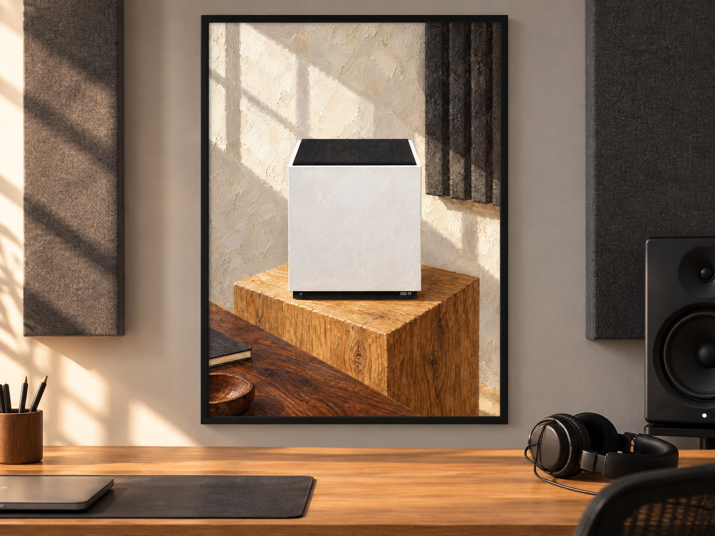 OD-11 Speaker Wall Art, Wooden Music Studio Poster, A2 Printable Download — presentación de la lámina